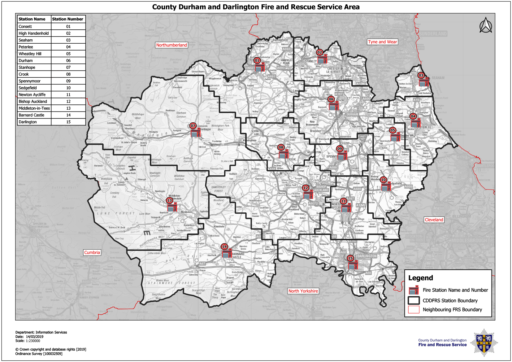 Service area map showing fire stations