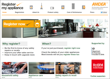 register my appliance home page