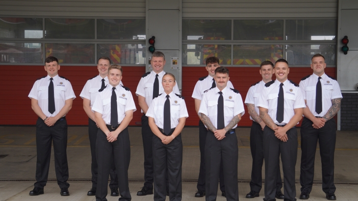 The 10 new recruits who have started training to become Wholetime Firefighters. 