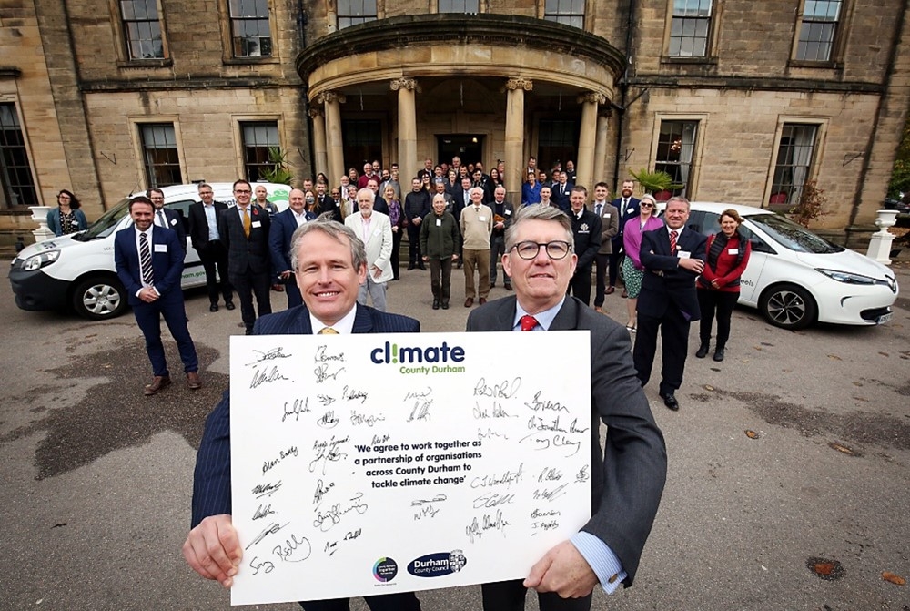 photo of signatories to the Emergency Services Environment and Sustainability Group Charter and the County Durham Environment and Climate Change Partnership’s “Climate Change Agreement”. 