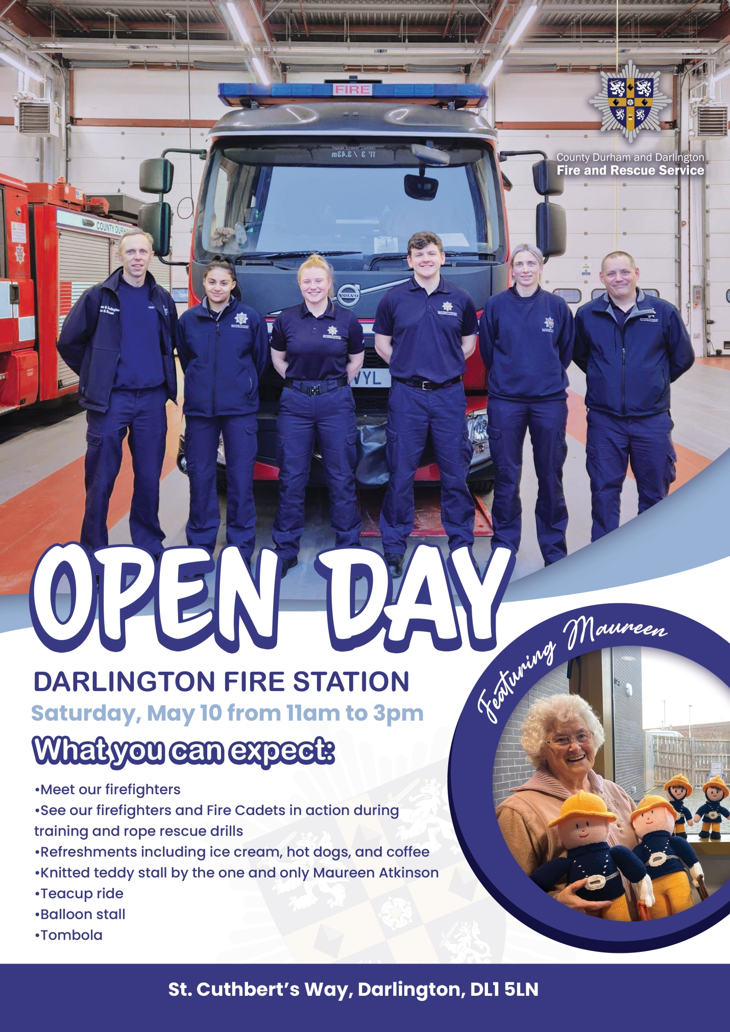 A poster advertising an open day for Darlington Fire STation