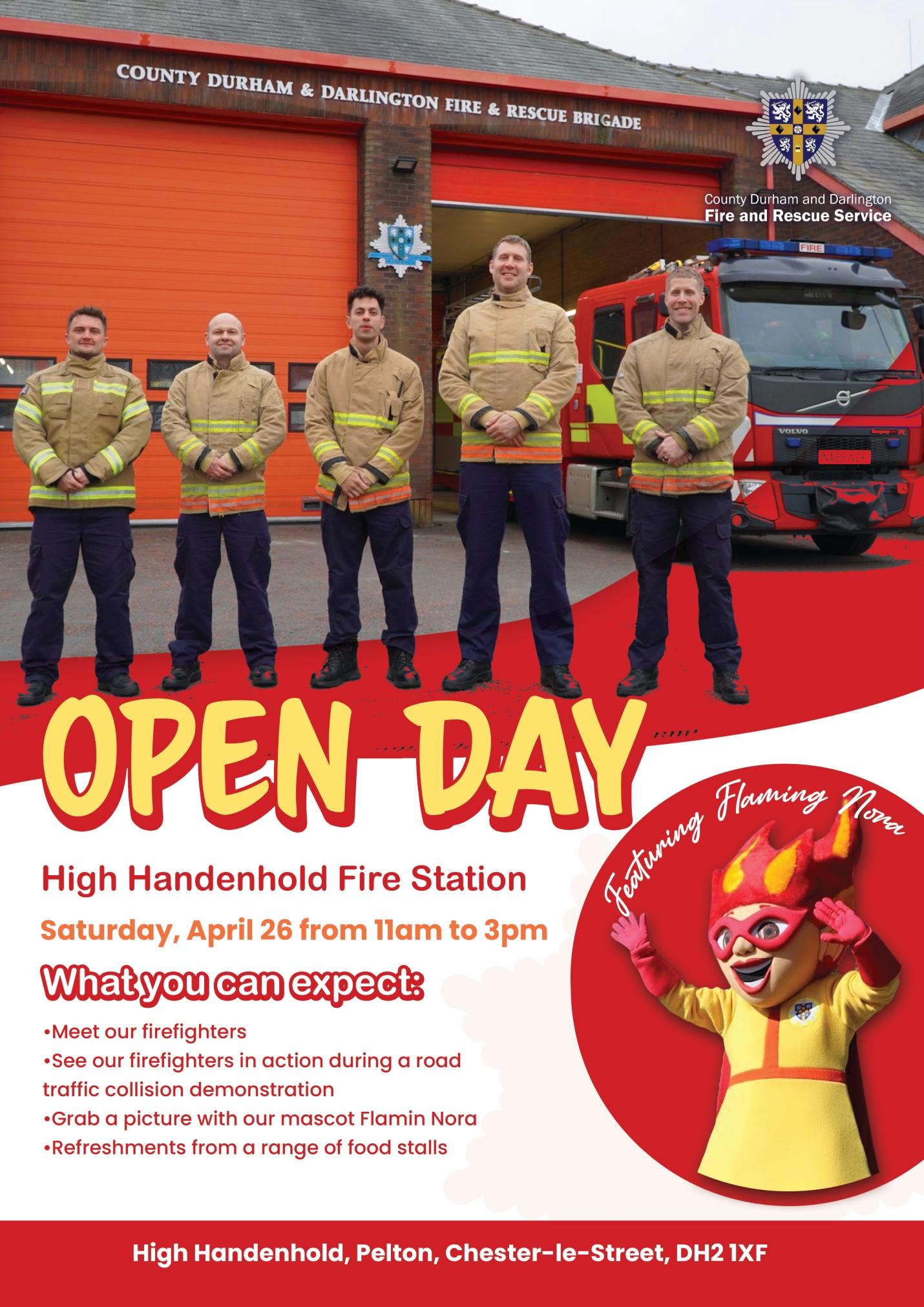 A poster advertising an open day for High Handenhold Fire STation