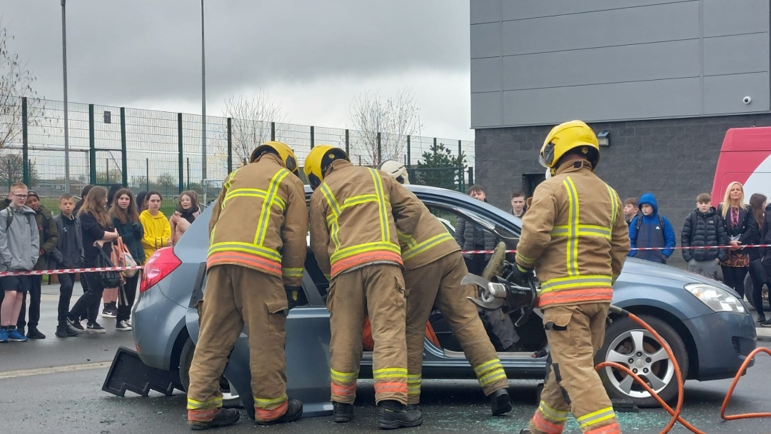 Crews carrying out a road traffic collision demonstration at the Joint Cadet Forces Day.