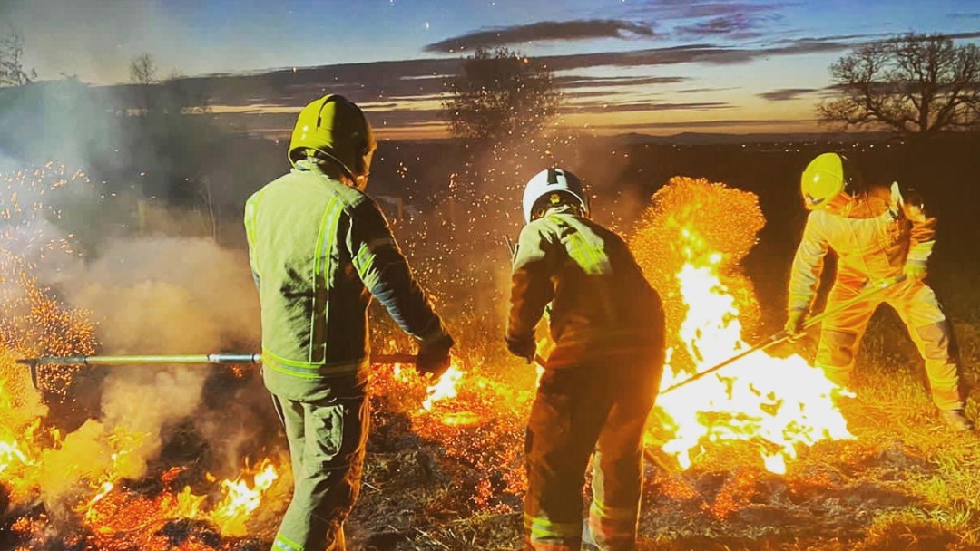Firefighters tackling a deliberate fire in Bishop Auckland. 